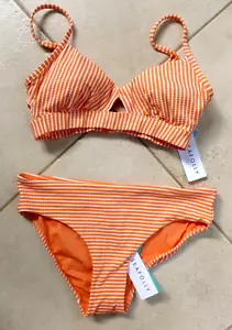NEW Seafolly Bikini 10/12 Go Overboard Melon Active Bralette 10 & Retro Pant 12 - Picture 1 of 11