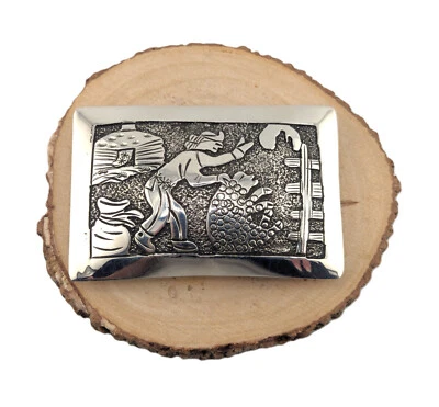 Handmade Navajo Storyteller Belt Buckle Signed Jewelry Native American - Image 1 of 4