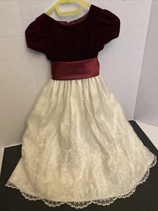 Girls Size 5 Cinderella Dress Formal Party Wedding Dress White Lace/Burgundy - Picture 1 of 14