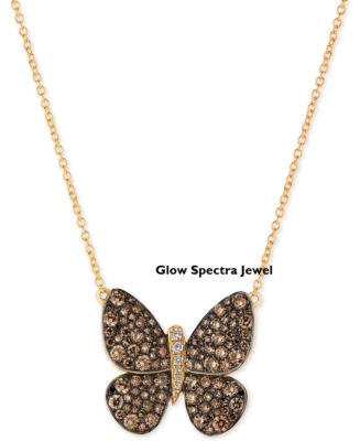 2CT Round Brown Diamond Women's Butterfly Pendant 14K Rose Gold Plated 18" Chain - Изображение 1 из 4