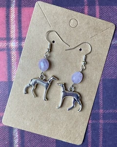 Greyhound Whippet Earrings | Tibetan Silver Dogs | Amethyst Jewellery | BNWT - Picture 1 of 5