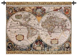 53x67 ANTIQUE MAP GEOGRAPHICA World Tapestry Wall Hanging  - Picture 1 of 1
