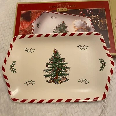 Spode Christmas Tree Peppermint Dessert Serving Tray New 12”x 7.5” - Image 1 of 4