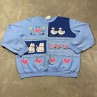 80S Vtg Cats Kittens Fairy Kei Kawaii Ducks Hearts All Over Print L Sweatshirt