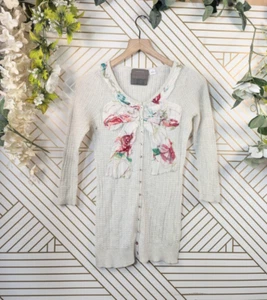 Anthropologie Guinevere Button Front Cardigan Sweater Sleeve Bow Cozy SMALL READ - Picture 1 of 9