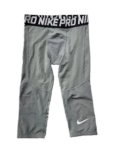 Nike Pro Boys 3/4 Tight Youth Medium Gray Football Sports Wicking Compression - Picture 1 of 9
