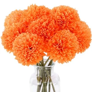 Artificial Chrysanthemums Fall Flowers Silk Orange Ball Flowers Fake Mums Flo... - Picture 1 of 7