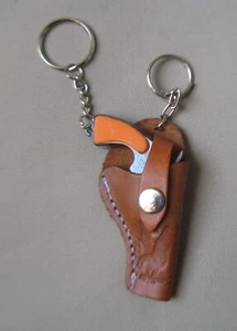 Key ring chain set mini leather holster with toy gun cowboy NEW country western - Picture 1 of 3