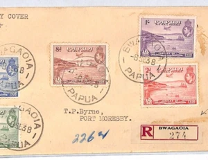 PAPUA KGVI FDC 1938 Air Mail Set{5} *BWAGAOIA* Registered First Day Cover YJ66 - Picture 1 of 12