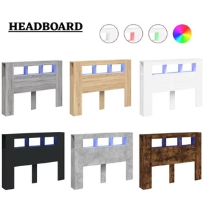 LED Headboard Bed Header Bedroom Storage Bed Headboard Engineered Wood Vidaxl - Picture 1 of 49