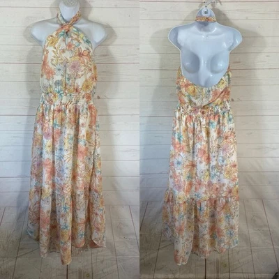 Maxi Vestido Halter Cuello Torcido Maurices Para Mujer Talla M M M Melocotón Floral Forrado Espalda Abierta Foto 1 de 4