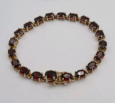 Vintage IBB Gold Over Sterling Silver 925 Garnet Tennis Bracelet Size 7"  - Image 1 of 4