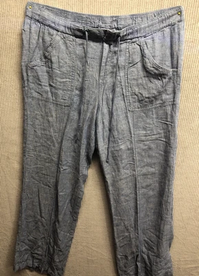 NY&C Linen Blend Pants M Blue Pockets Drawstring Pockets Nautical Beach - Image 1 of 4