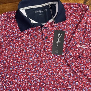 Walter Hagen Golf Polo Shirt Men Small Red USA Liberty Floral UPF MSRP $75 NEW - Picture 1 of 8