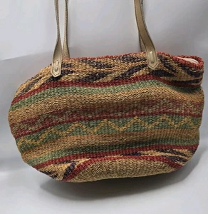Borsa a tracolla Boho multicolore tessuto rafia tote borsetta pelle cinghie zip top vintage - Foto 1 di 5
