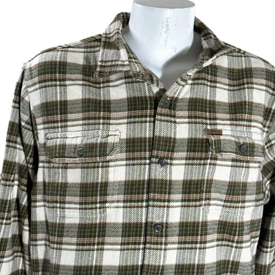 Orvis Flannel LS Shirt 2XL Olive-Green White Plaid Heavyweight  - Image 1 of 4