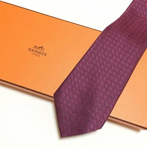 H Weave Tie Fasone H H Pattern HERMES Tie Red - Picture 1 of 8