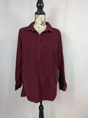 GARNET HILL Organic-Cotton Feather-Wale Corduroy Burgundy Shirt Tunic Small A026 - Image 1 of 4