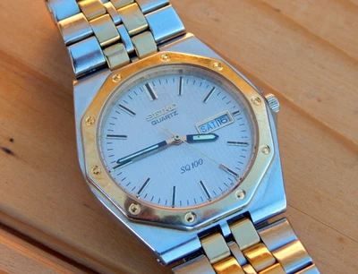 Reloj de pulsera Seiko SQ 100 Royal OAK 5Y23-8210 raro plateado/oro hecho en Japón Foto 1 de 4
