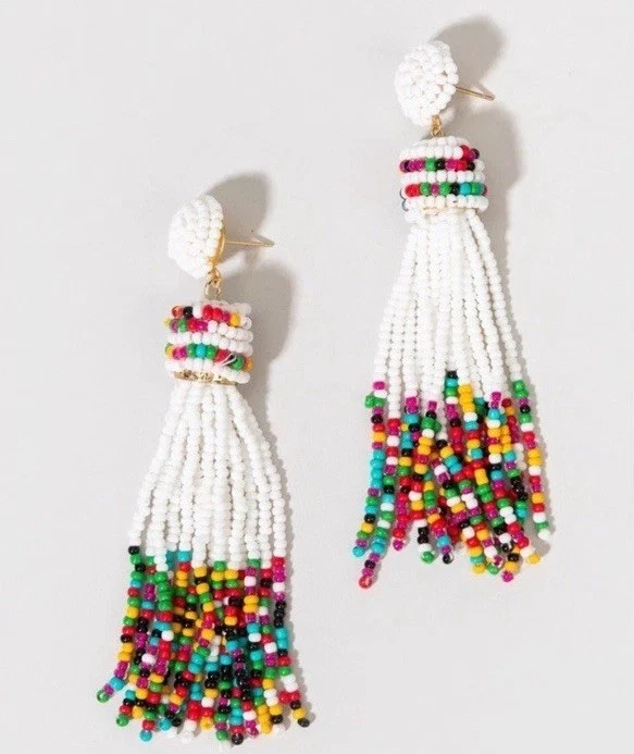 НОВЫЕ разноцветные серьги-подвески с кисточками. Стеклянные бусины.  - Изображение 1 из 2