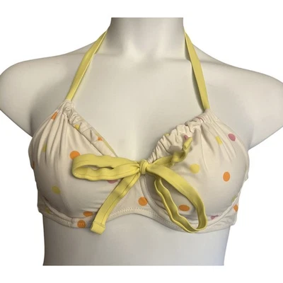 Top halter de bikini con aros rosa marfil talla 32DD blanco con lunares usado en excelente estado Foto 1 de 4