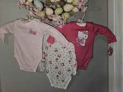  HELLO KITTY BY SANRIO Bodysuits SET OF 3 /6 MONTHS NWT RETAIL:$30 - Image 1 of 4