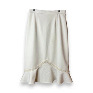 VTG 1970s Handmade White Midi Skirt Vanity Fair Slip Lace Beaded Ruffle Hem M L - Picture 1 of 17