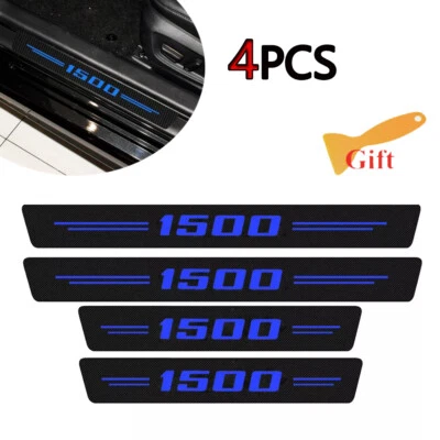 4X Blue Protector Sill Scuff Car Door Plate Sticker For Dodge Ram 1500 Van 2001 - Image 1 of 4