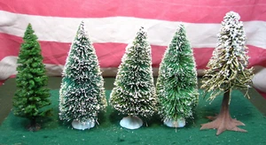5 Pine Evergreen Trees, 4 Snow Covered, 1 Is Dept 56 Tree & 1 Bare Flocked Tree - Picture 1 of 11