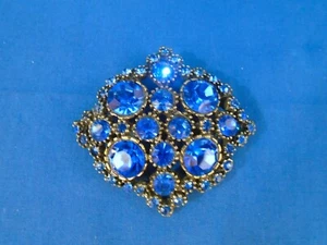 Vintage Blue Glass and Brass Brooch, Art Nouveau, Unmarked - Picture 1 of 3