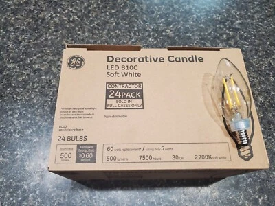 Decorative Candle Bulb Soft White 24 Pack LED B11C GE 500 Lumens NON Dimmable - Image 1 of 3