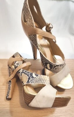 Boutique 9 Leather Snakeskin Print Tan  Heels Size 8 M  Platform - Image 1 of 4