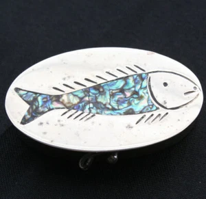 Vintage Alapaka Intarsien Abalone Fisch Oval Pillendose Pillendose Mexiko - Bild 1 von 3