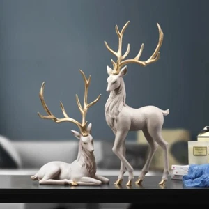 Premium Hirsch Statue Rentier Figur Harz Elch Skulptur Wohnzimmer Wohndeko - Bild 1 von 18