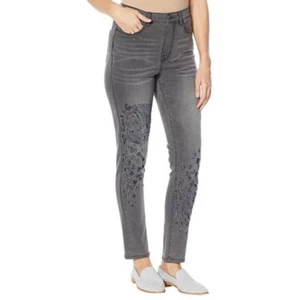 DG2 by Diane Gilman classic stretch tiger embellished skinny jeans Sz 6P - Picture 1 of 4