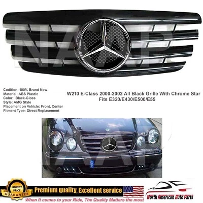 2000 2001 2002 E-Class All Black Star Front Grille Chrome Star E320 E500 E55 AMG - Image 1 of 4