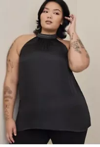 Nuevo sin etiquetas Top Torrid Talla 2X Negro Satén Cuentas Halter Fluido Sin mangas - Imagen 1 de 4