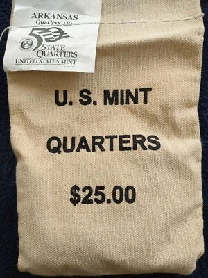 2003-P Arkansas State Quarter UNOPENED Original Mint Sewn Bag 100 UNC coins - Image 1 of 3