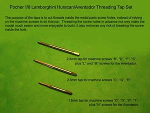 THREADING TAP SET 1.8, 2.3, 2.6mm for POCHER 1/8 LAMBORGHINI HURACAN/AVENTADOR - Picture 1 of 15