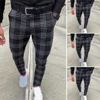 plaid fitted pants mens
