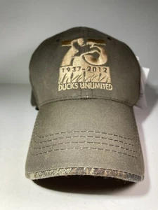 NEW Ducks Unlimited 75 yrs. Real Waxed Canvas Hat Cap Brown Mossy Oak Camo Trim - Picture 1 of 23