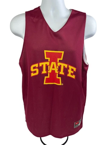 Nike Team Iowa State Mens Small Maroon White Mesh Reversible Sleeveless Jersey Cover