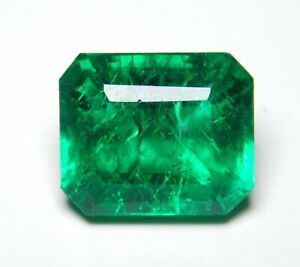 8 Ct Natural Rare Emerald Cut Colombian Green Emerald Certified Loose Gemstone