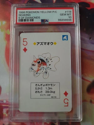 1998 Pokemon Pikachu Yellow Deck Seaking 5 of Diamonds Poker Playing Card PSA 10 - Image 1 of 2