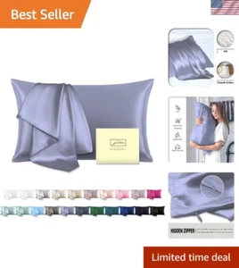 Federa fresca e lussuosa in seta di gelso blu grigiastro - opzione regalo perfetta - Foto 1 di 9