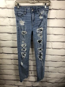 American Eagle Hi Rise Jegging Jeans Women's Sz 4 Super Stretch Distressed - Picture 1 of 10