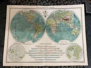 Genuine Antique Mounted Map , Printed 1902 , MAP OF THE PHYSICAL WORLD , LARGE - Picture 1 of 6