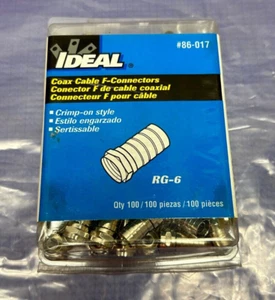 Cable coaxial ideal RG-6 86-017 conectores F estilo prensado (CANTIDAD 1 PAQUETE DE 100) - Imagen 1 de 5