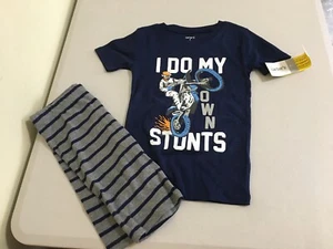 New Carter's Boys Motorcycle Pajama set Snug Fit  Navy Blue Stripe Gray Shorts - Picture 1 of 1