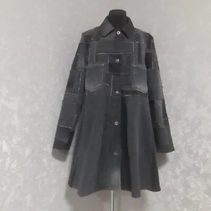 Blue patchwork denim coat size XL, Boro long jacket from recycled jean patches - Picture 1 of 11